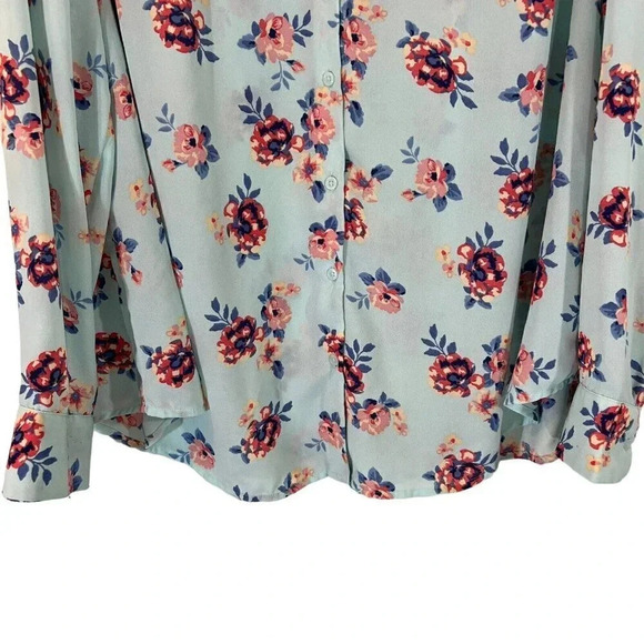 Faded Glory Turqiouse Button Up Floral Blouse Plus XXL Lightweight Multicolor - Picture 5 of 9